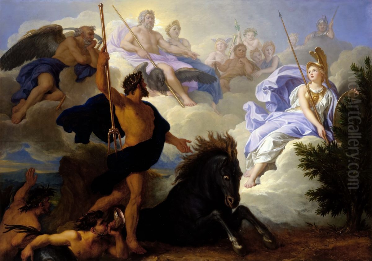 Dispute between Minerva and Neptune over the Naming of the City of Athens Oil Painting by Rene-Antoine Houasse