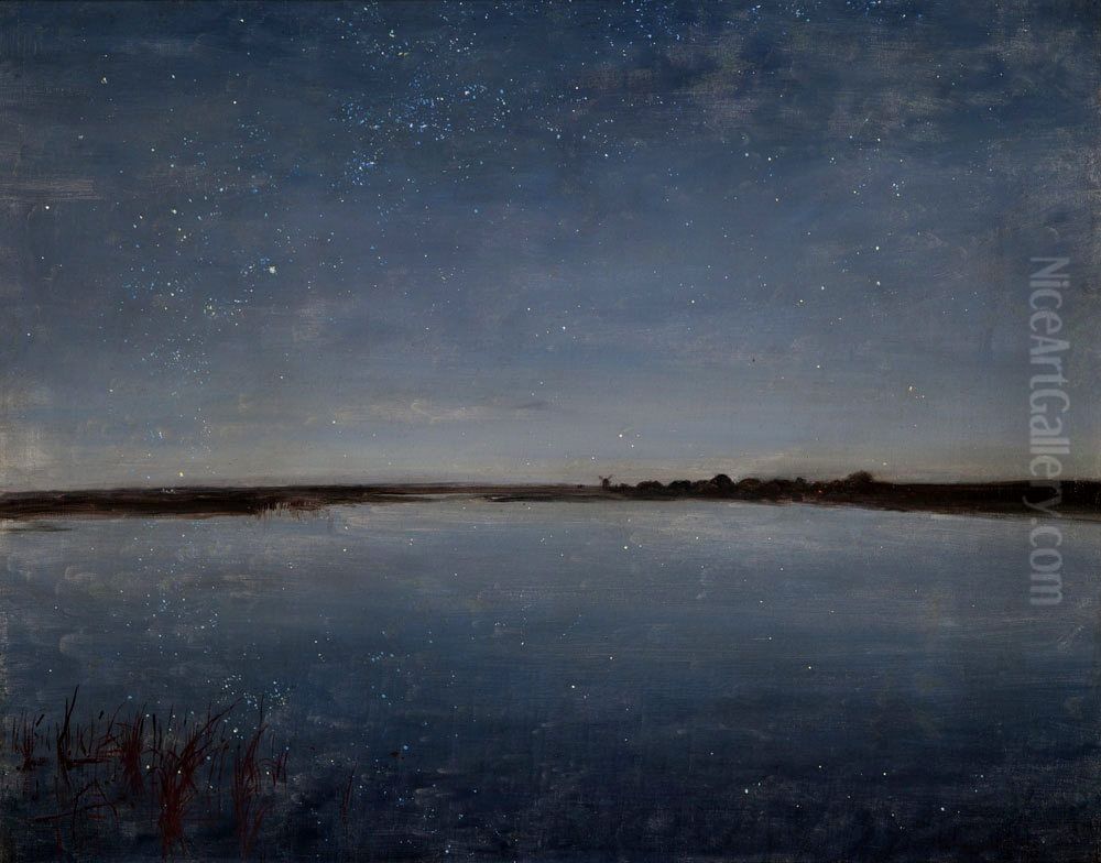 Noc gwiazdzista Oil Painting by Jozef Chelmonski