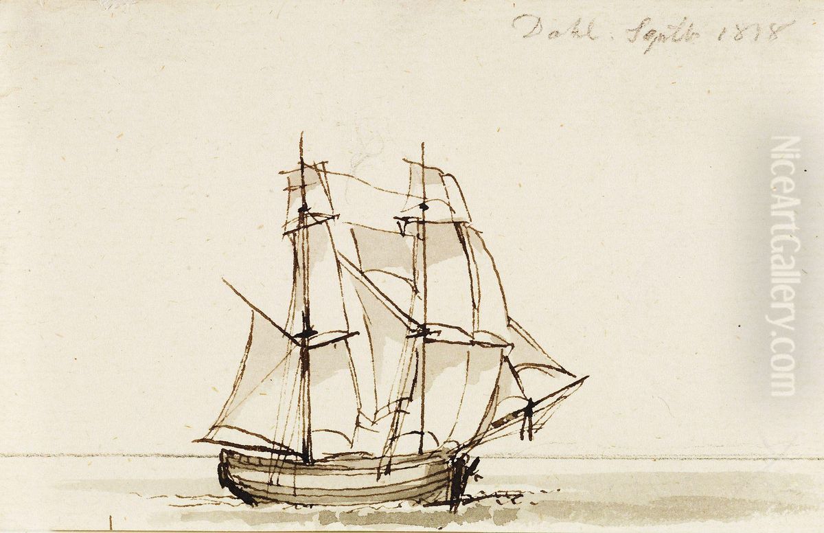 Schooner Oil Painting by Johan Wilhelm Ludwig Dahl