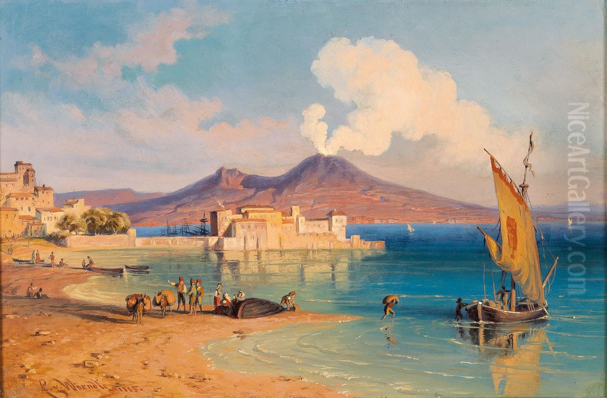 View from the Riviera di Chiaia to the Castel dell'Ovo, Naples Oil Painting by Edmund von Worndle