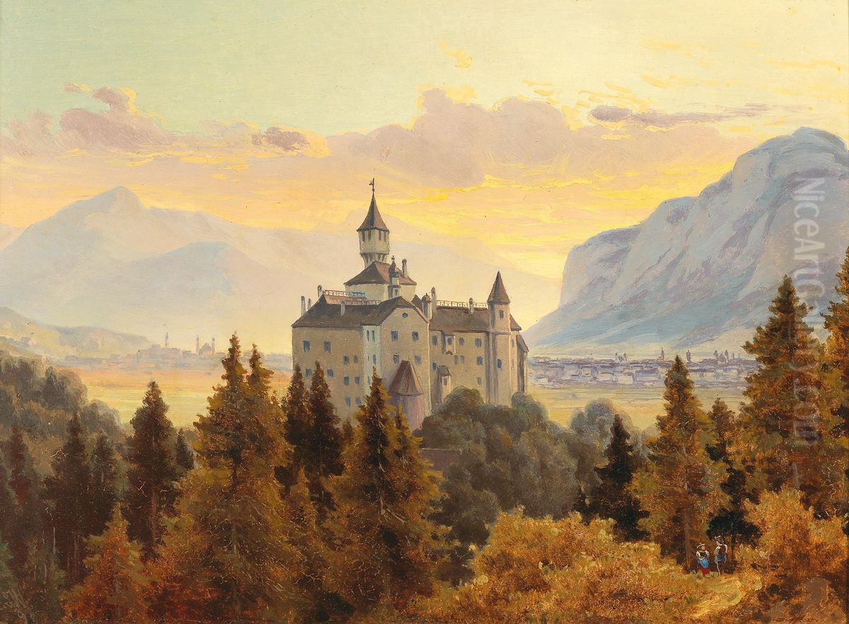 View of Schloss Ambras near Innsbruck Oil Painting by Edmund von Worndle