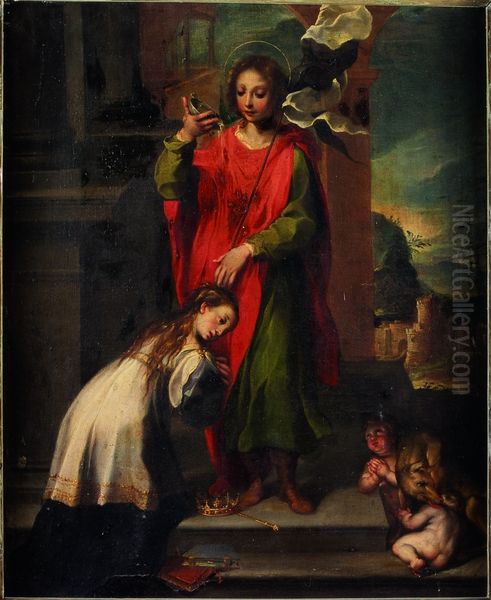 Saint Ansano baptisant une Siennoise Oil Painting by Francesco Vanni