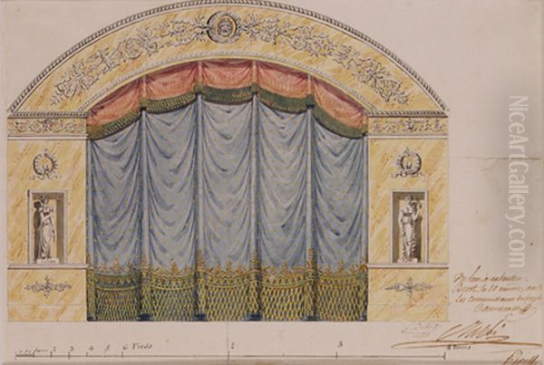 Projet pour le Theatre du Cercle du Commerce a Brest Oil Painting by Francois Debret