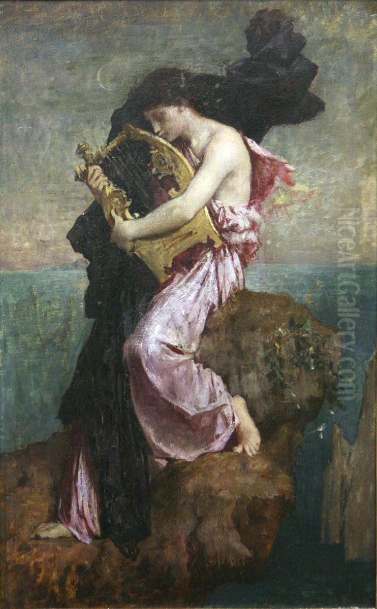 Sapho embrassant sa lyre Oil Painting by Jules-Elie Delaunay