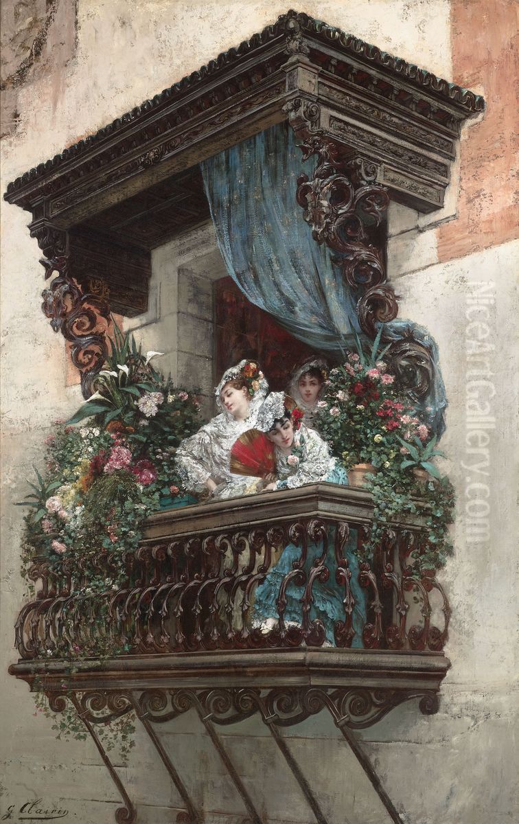 Spanish Woman on Balcony Oil Painting by Georges Clairin