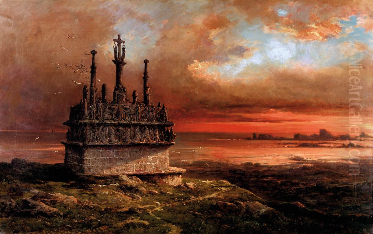 Le calvaire de Tronoen Oil Painting by Jacques Guiaud