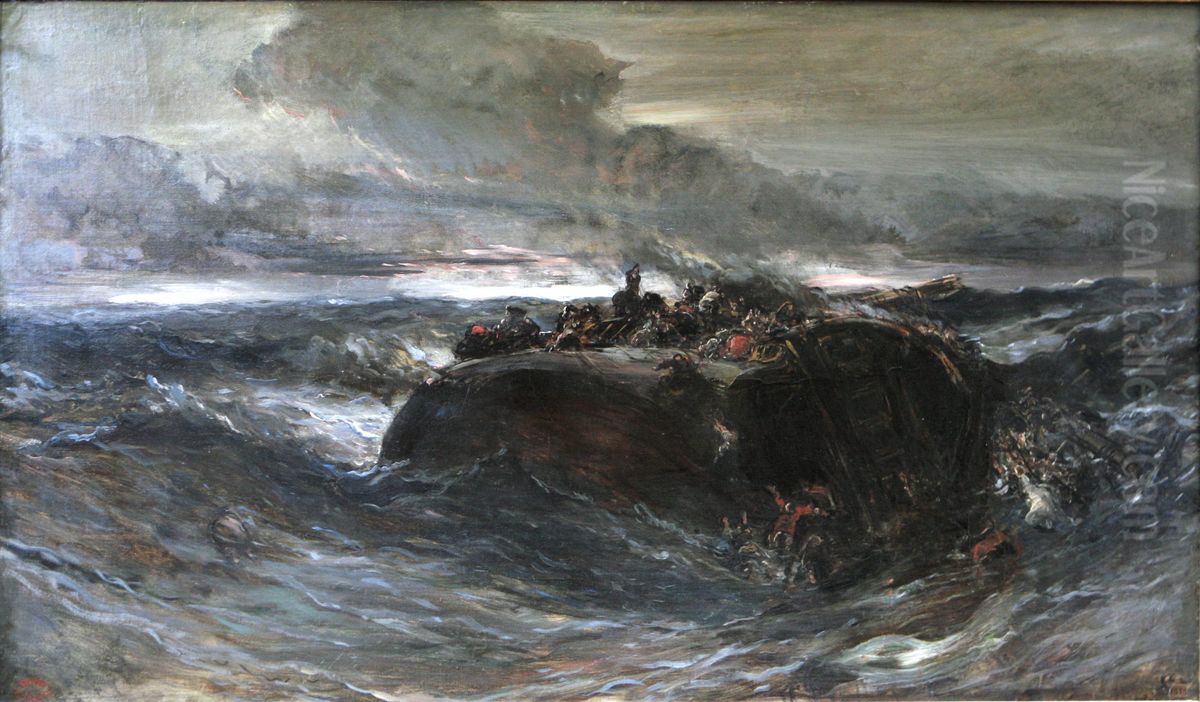 Shipwrecking of three-masted ship Emily 1823 Oil Painting by Eugene Isabey