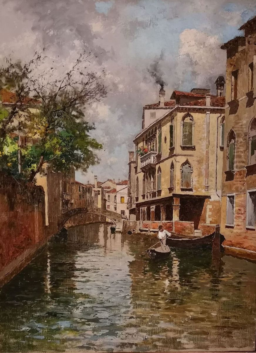 Venetian Canal Oil Painting by Antonino Leto