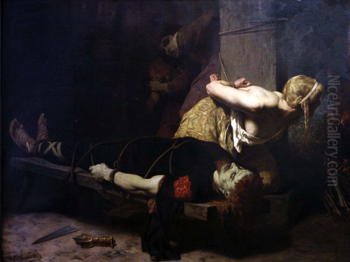 La mort de Chramm Oil Painting by Evariste Vital Luminais