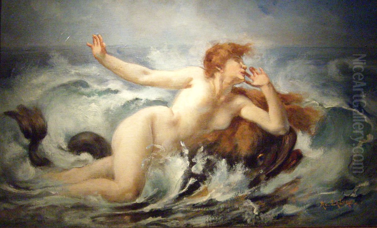 Nayad and Dolphin in the Wave Oil Painting by Adolphe Lalyre