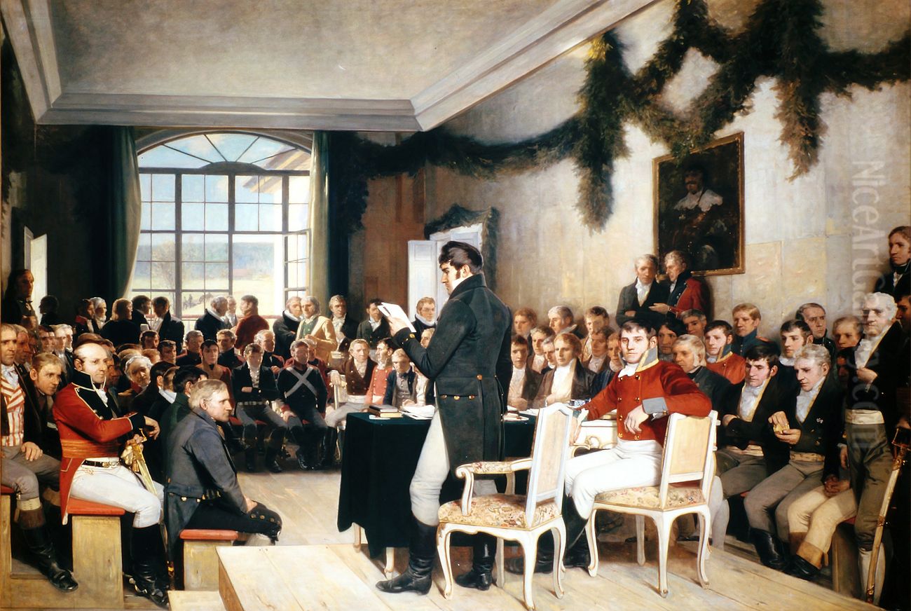 Riksforsamlingen pa Eidsvoll 1814 Oil Painting by Oscar Wergeland