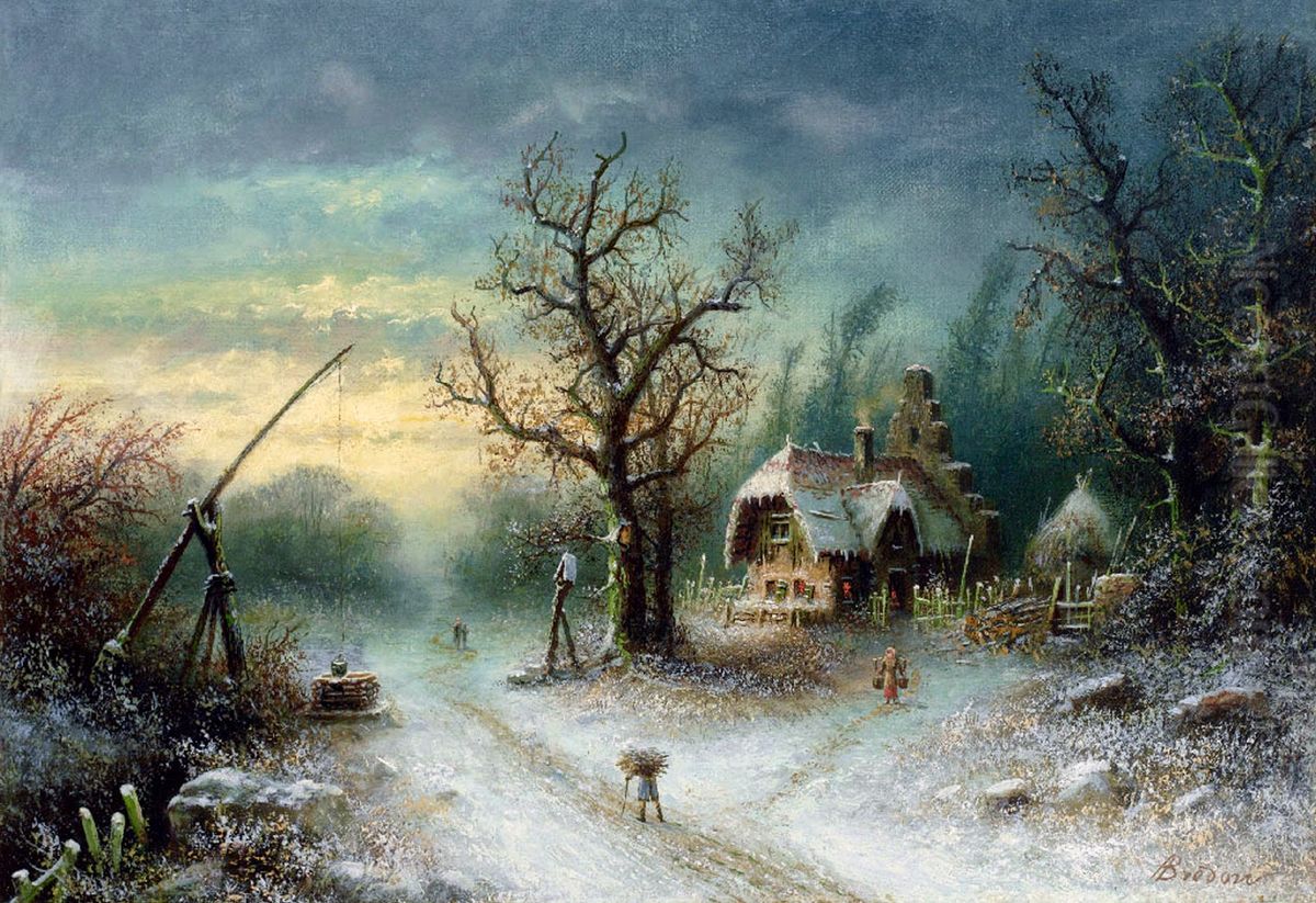 Winter Landscape Oil Painting by Albert Bredow