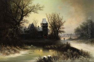 Romantic Winter Landscape with Gothic Castle Romantic Winter Landscape with Gothic Castle