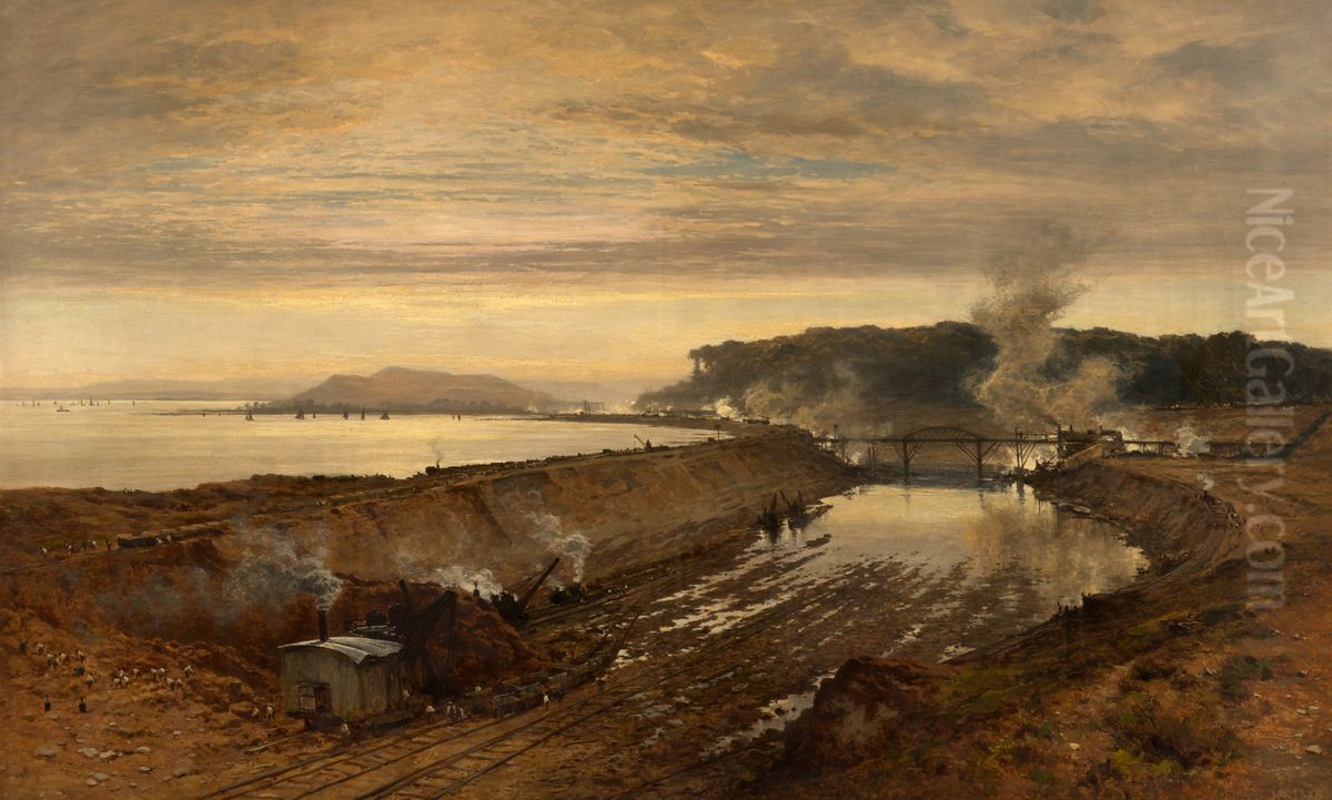The Making of Eastham Dock Oil Painting by Benjamin Williams Leader