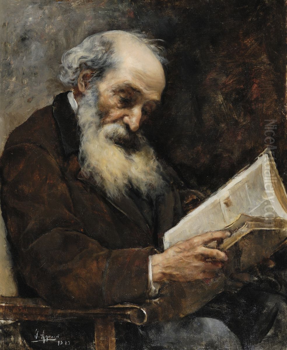 Viejo leyendo un libro Oil Painting by Joaquin Agrasot y Juan
