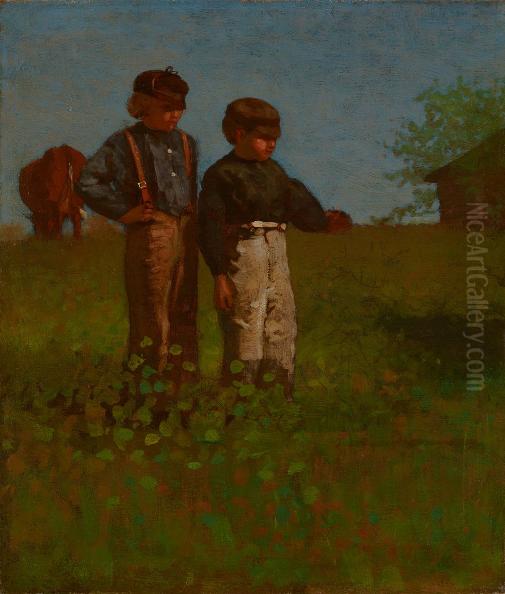 Young Farmers (Study forWeaning the Calf) Oil Painting by Winslow Homer