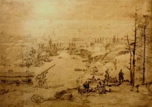 Vue de l'arsenal de Brest, bagnards