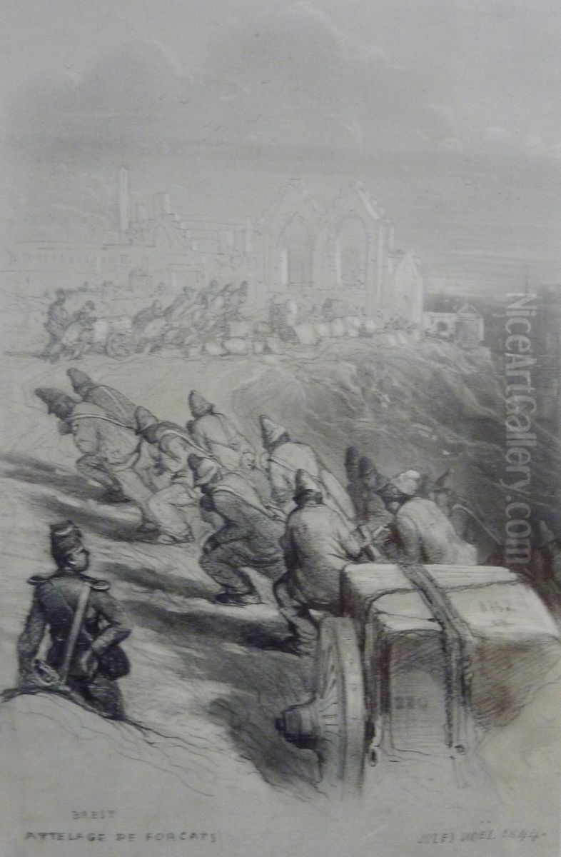 Attelage de forcats Oil Painting by Jules Achille Noel