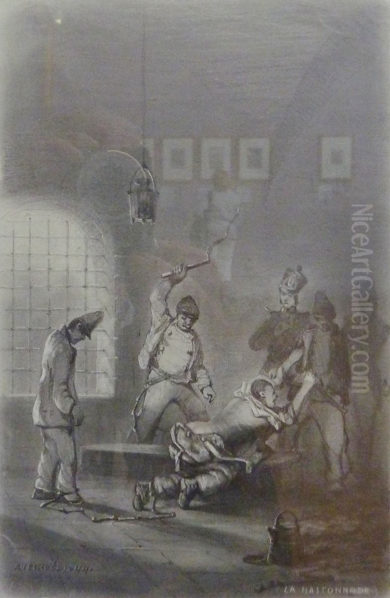 La bastonnade Oil Painting by Jules Achille Noel