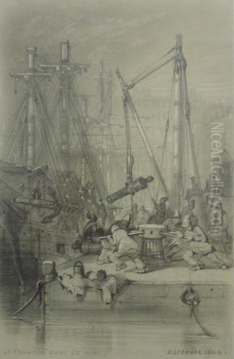 Le travail dans le port Oil Painting by Jules Achille Noel