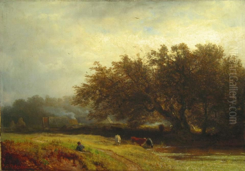 Evening Landscape Oil Painting by Andreas Achenbach