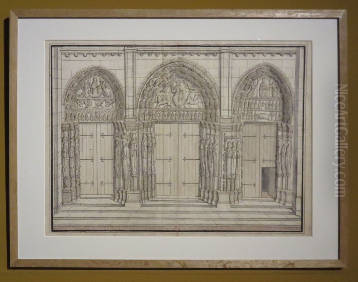 Vue du Portail royal de la cathedrale de Chartres Oil Painting by Louis Boudan