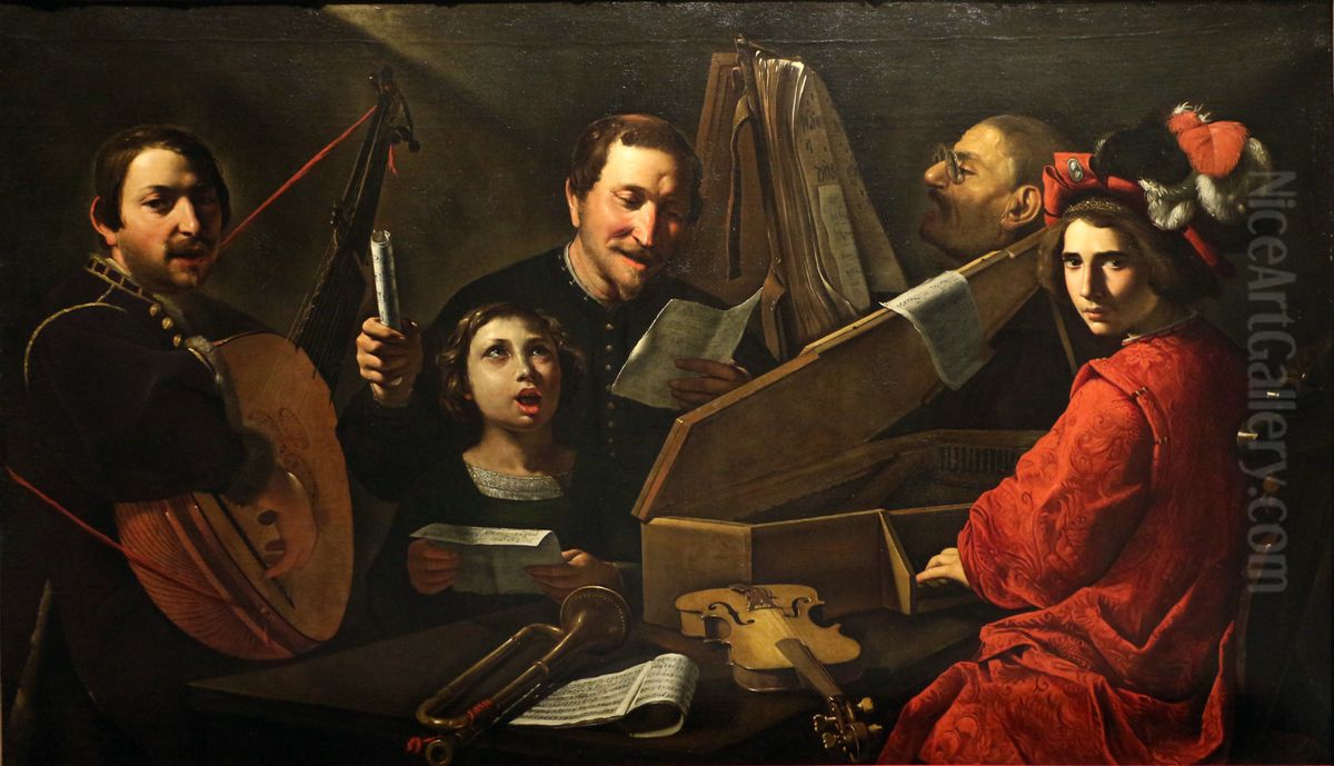 Concert with Five Musicians Oil Painting by Pietro Paolini