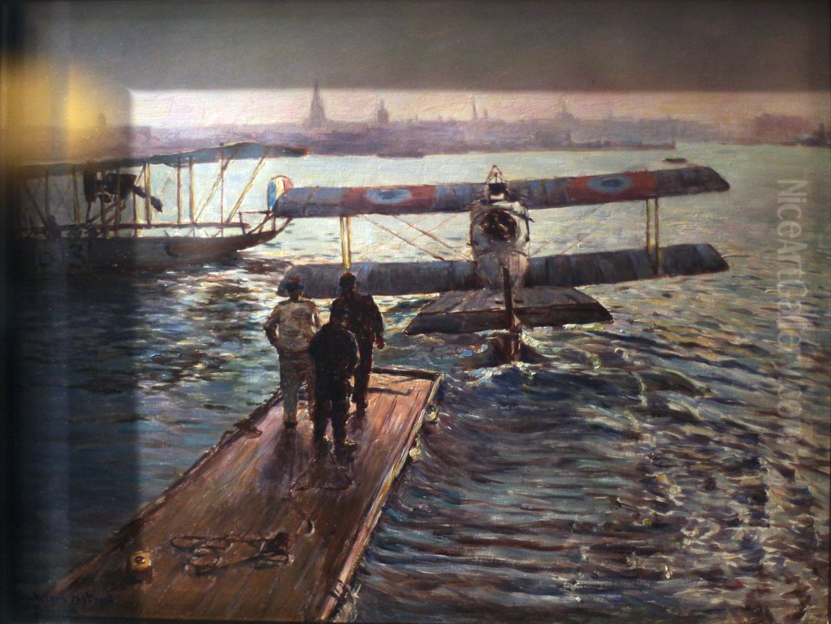 Flying boat departing Dunkirk, 13 November 1916 Oil Painting by Joseph-Felix Bouchor