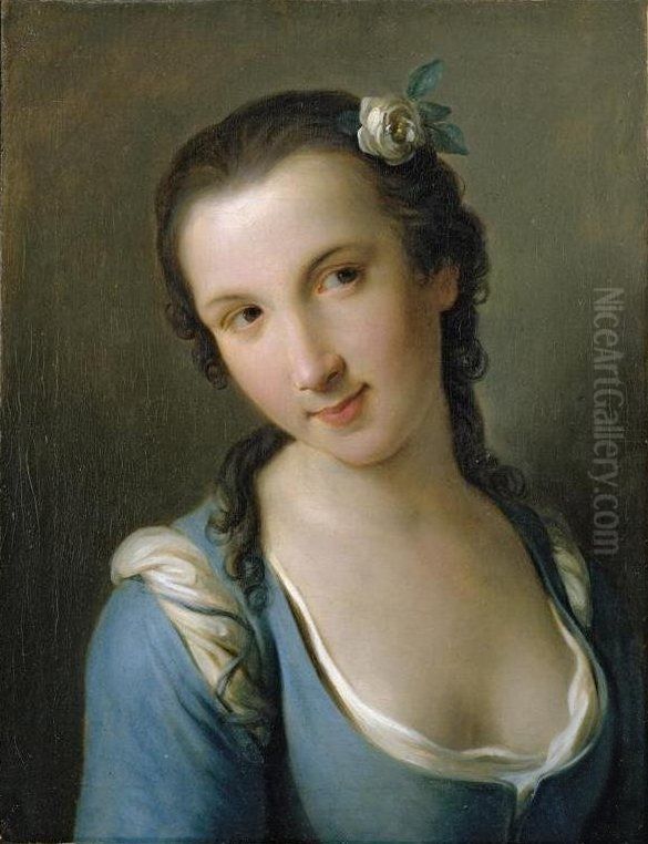 A Girl in a Blue Dress Oil Painting by Pietro Rotari