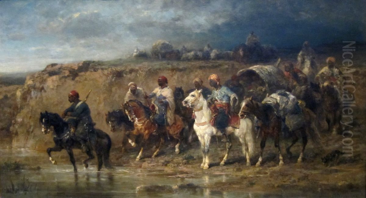 Arab Caravan Oil Painting by Adolf Schreyer