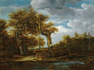 Wooded landscape with Two Large Oaks and a View of Bentheim Castle