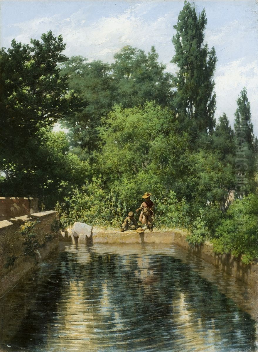 Estanque de la huerta de Morales Oil Painting by Rafael Romero Barros