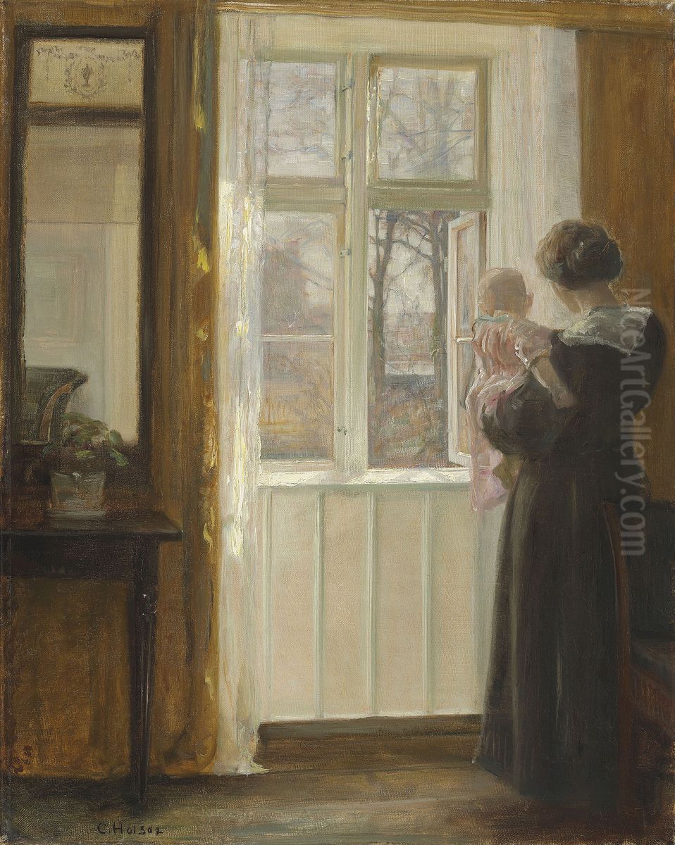 Interior with Mother and Child. Oil Painting by Carl Holsoe