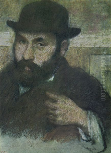 Bust man with soft hat Oil Painting by Edgar Degas
