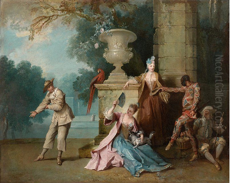 Comediens italiens dans un jardin Oil Painting by Jean-Baptiste Oudry