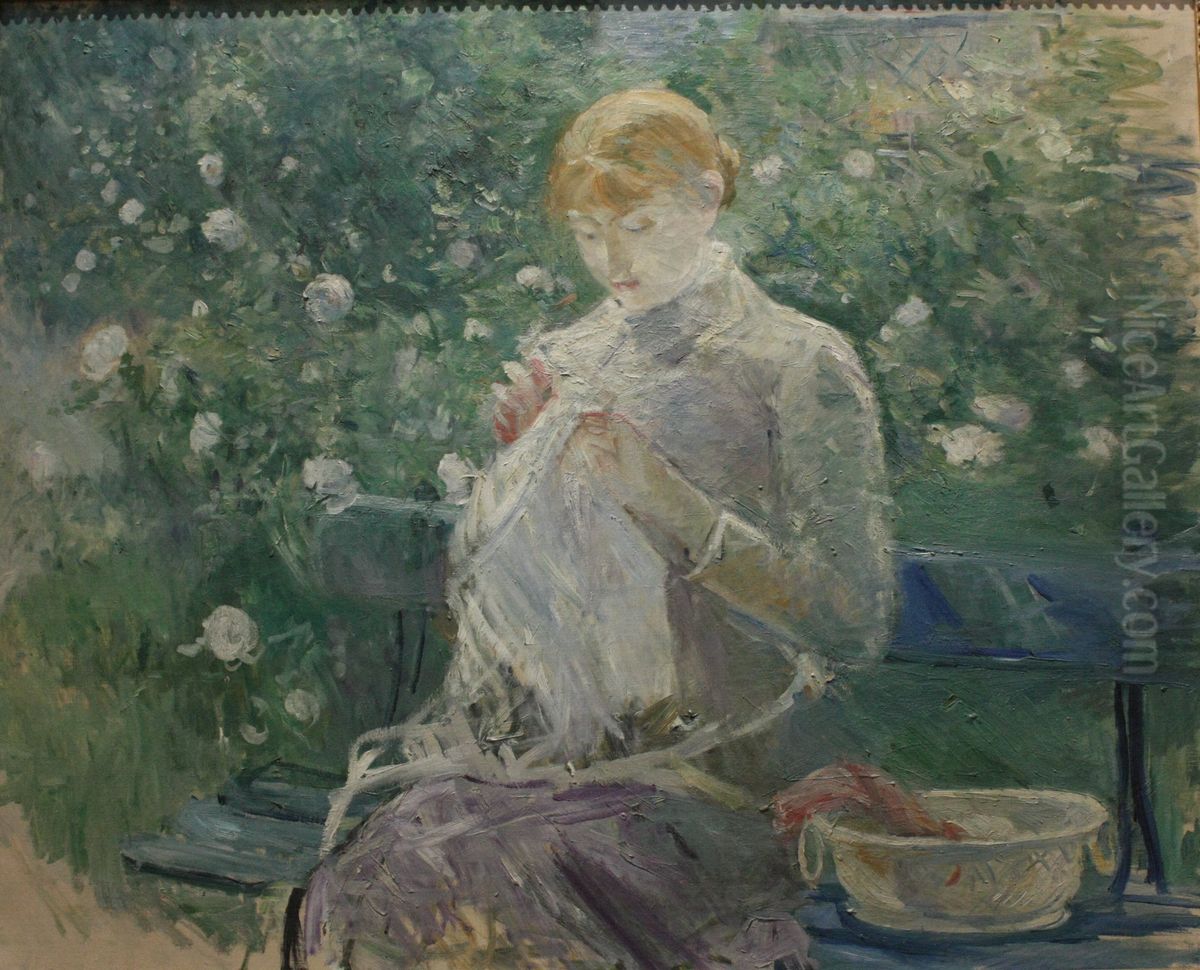 Pasie cousant dans le jardin de Bougival Oil Painting by Berthe Morisot