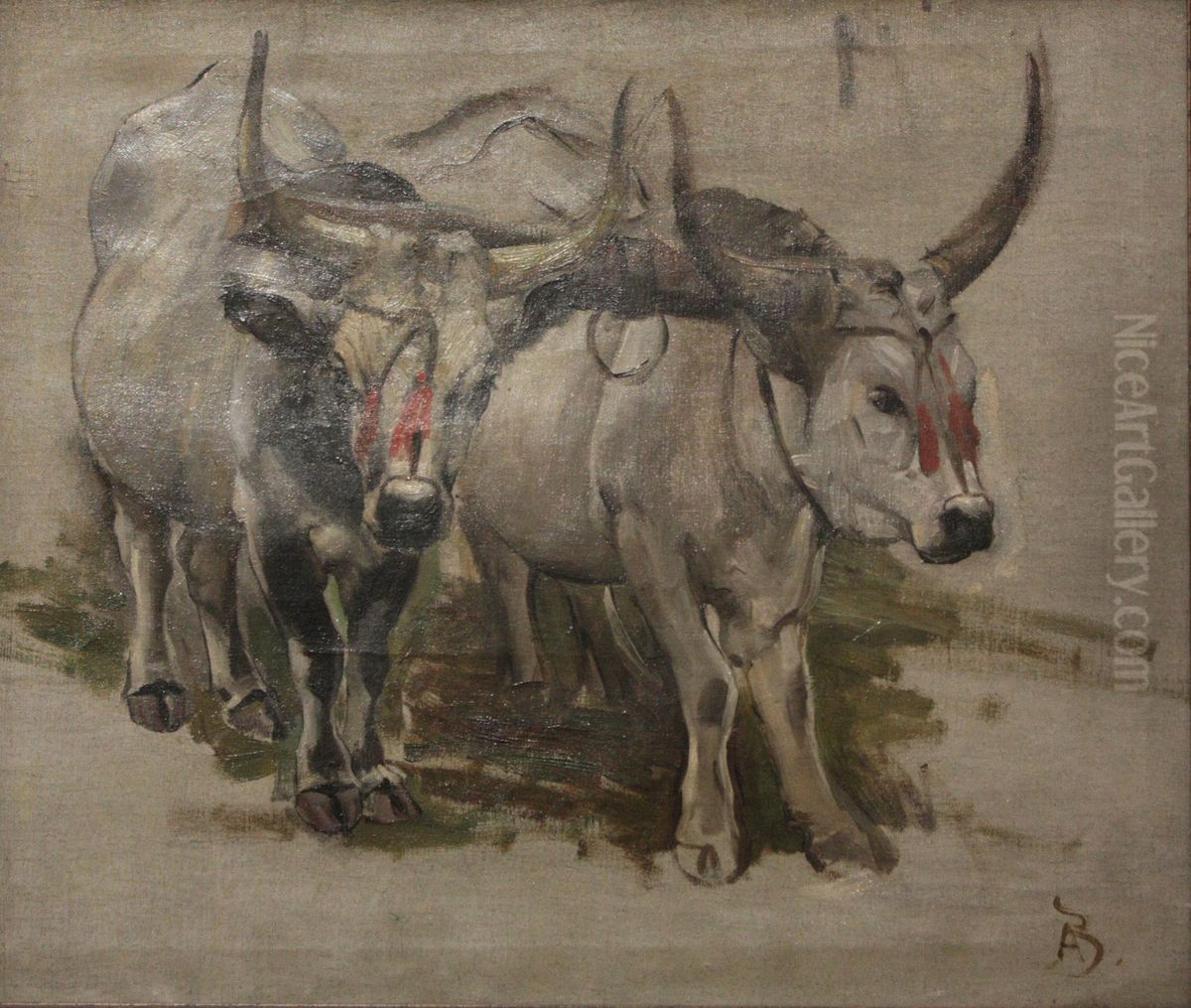 Attelage de zebus en Inde, etude Oil Painting by Paul-Albert Besnard