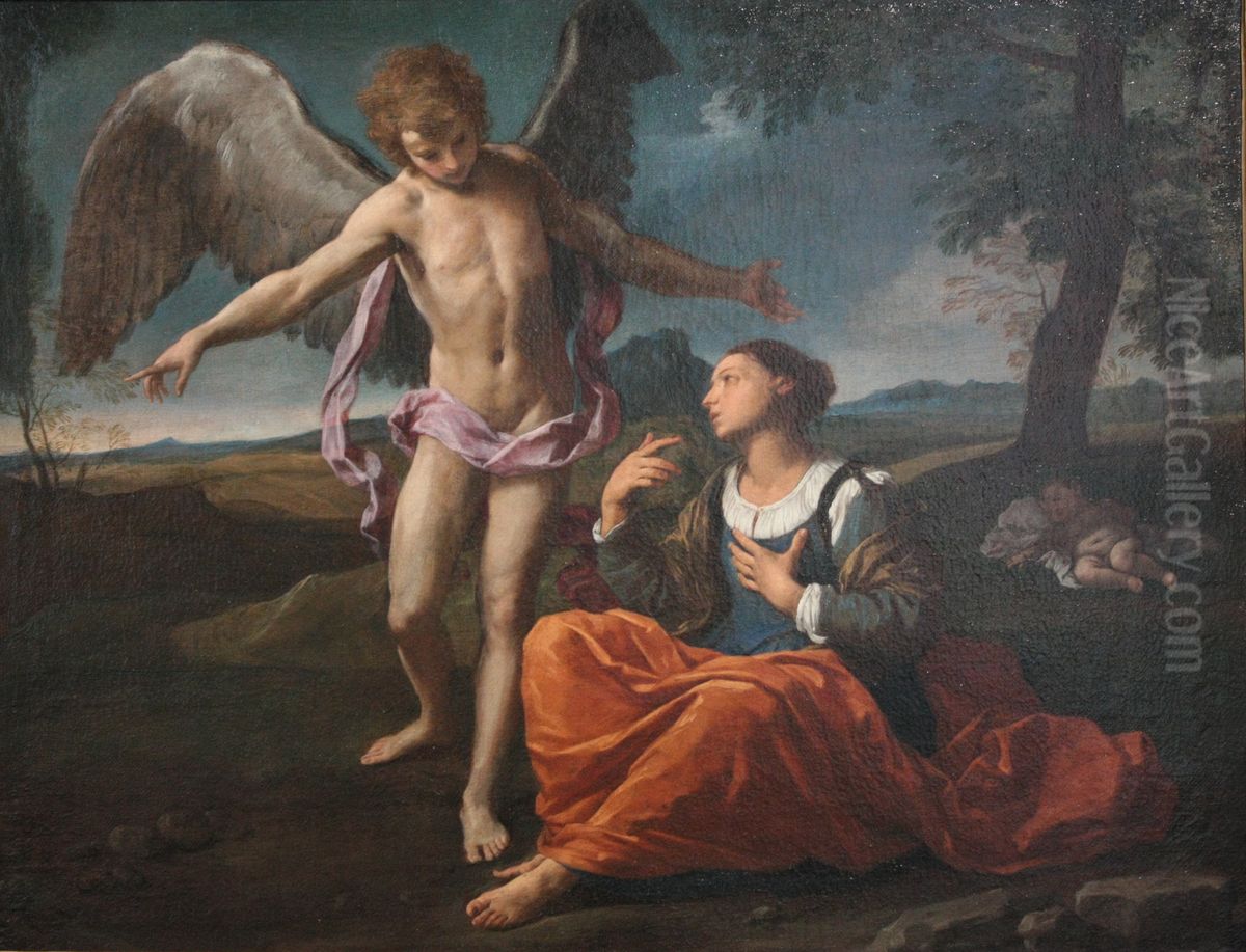 Hagar and the angel Oil Painting by Simone Cantarini (Pesarese)