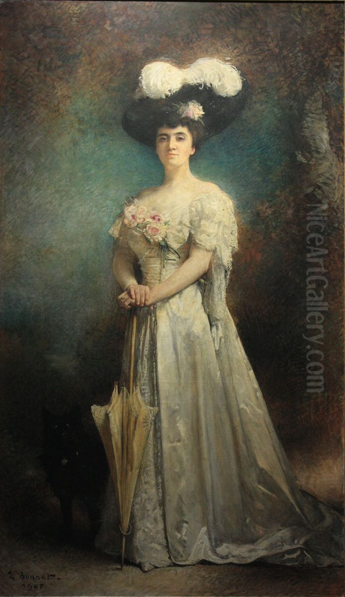 Madame Maurice Pascal et son chien Tiny Oil Painting by Leon Bonnat