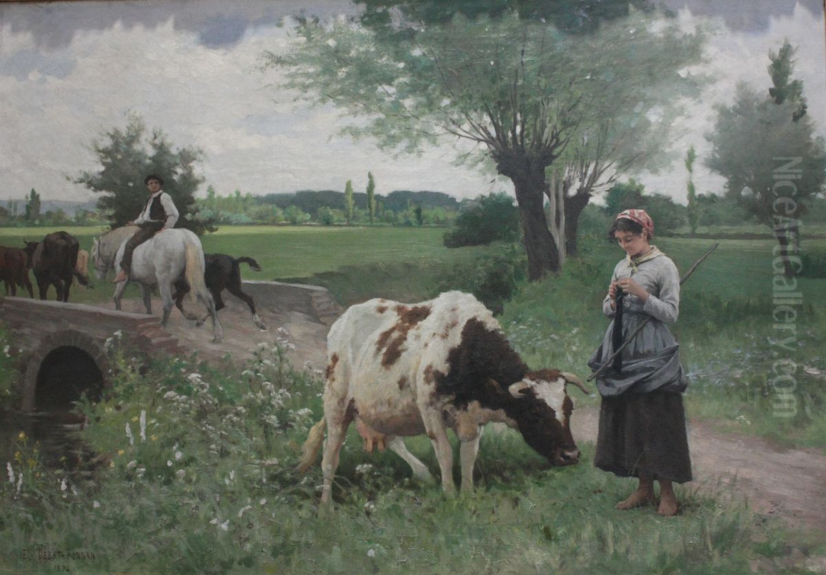La Vache bien gardee Oil Painting by Edouard Debat-Ponsan
