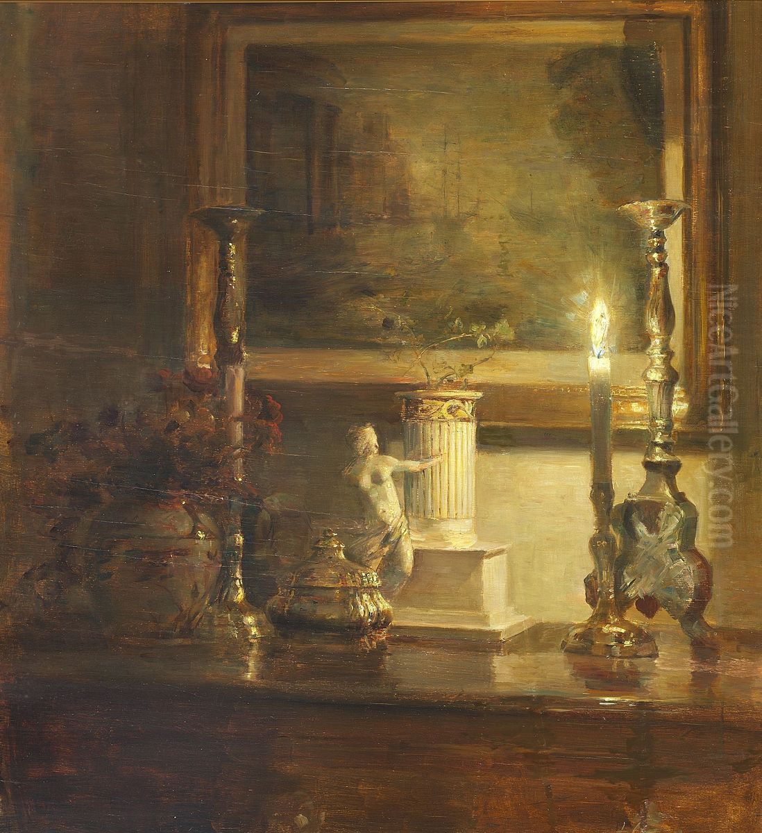 Interior from the artist's home. Oil Painting by Carl Holsoe