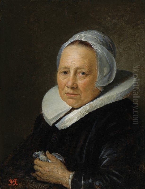 Portrait of a woman wearing a bonnet and a pleaded collar, possibly Dou's mother Maria Jansdr. van Wassenaer Oil Painting by Gerrit Dou