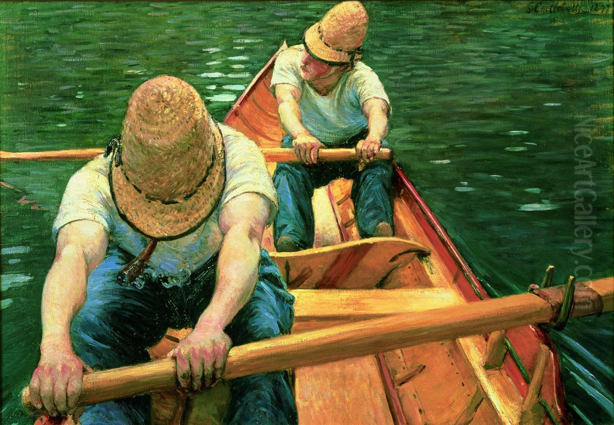 Oarsmen Rowing on the Yerres Oil Painting by Gustave Caillebotte
