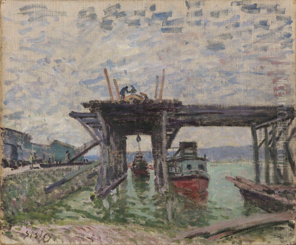 Brucke im Bau Oil Painting by Alfred Sisley