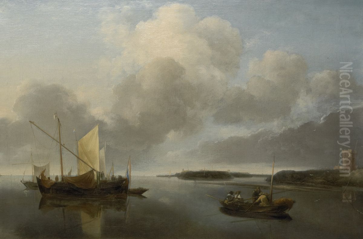 Calm Sea with Small Ships Oil Painting by Jan Van De Cappelle