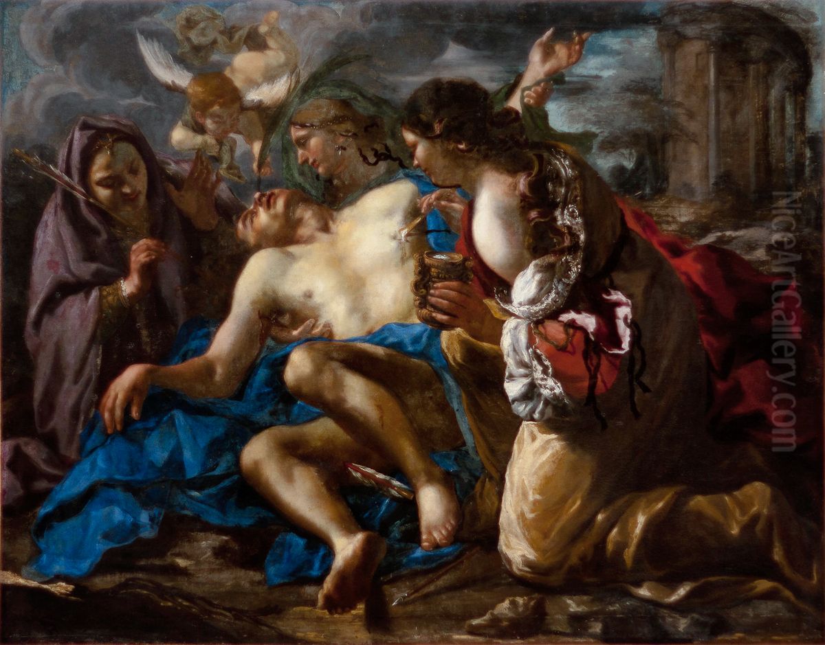 St Sebastien soigne par Ste Irene Oil Painting by Alessandro Rosi