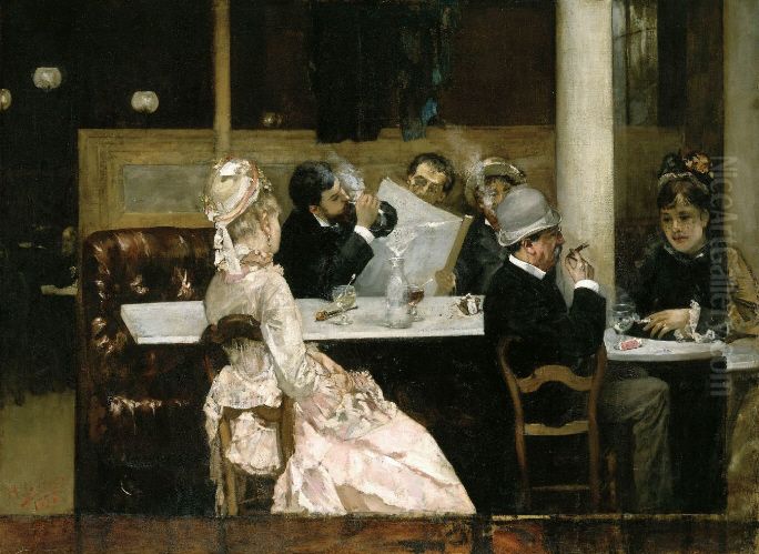 Cafe Scene in Paris Oil Painting by Henri Gervex