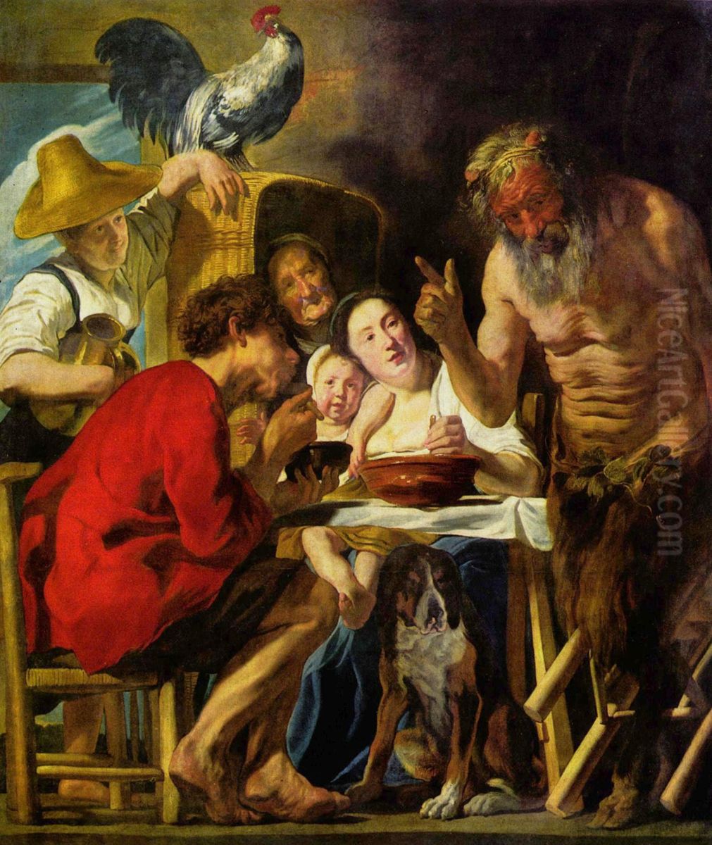 Fabel van de sater en de boer Oil Painting by Jacob Jordaens