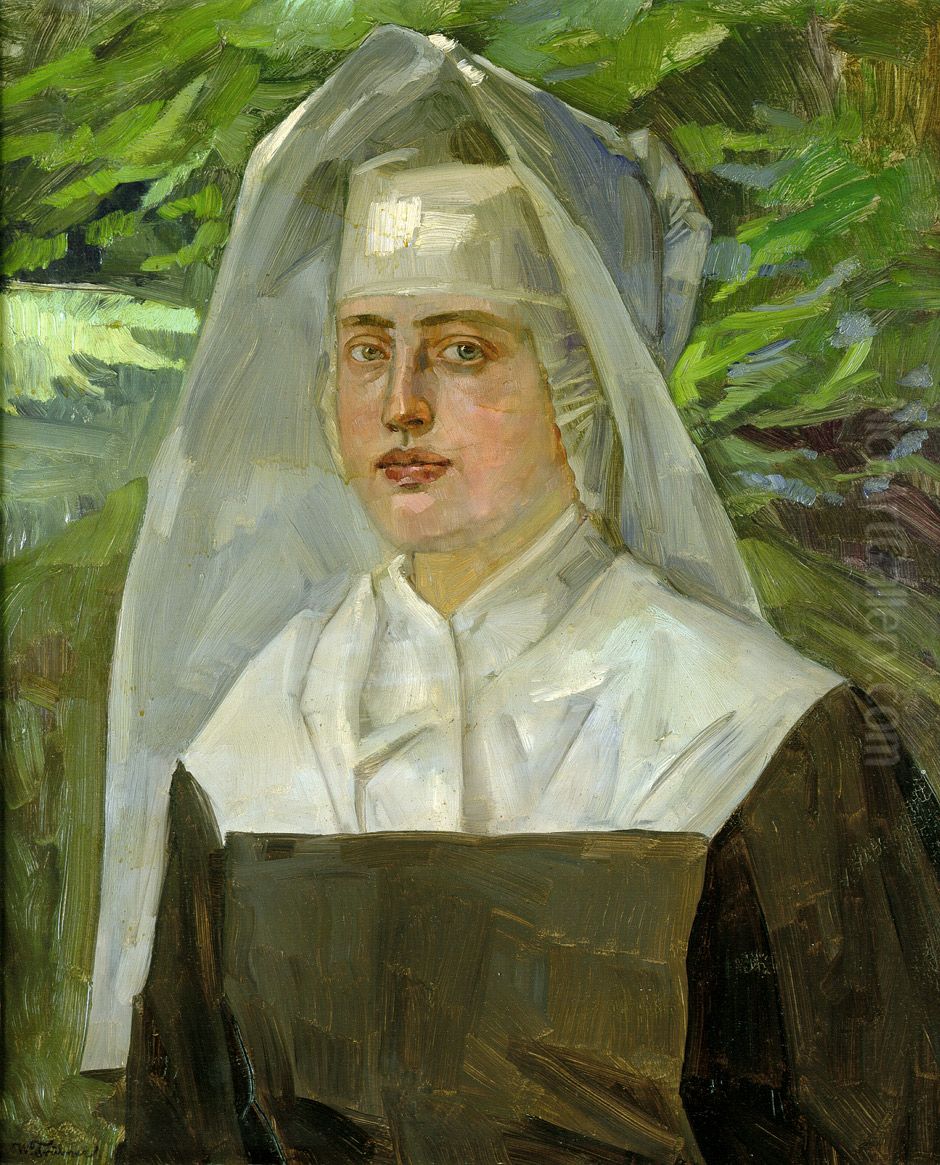Portrait of a Nun in a Summer Garden Oil Painting by Wilhelm Heinrich Trutbner