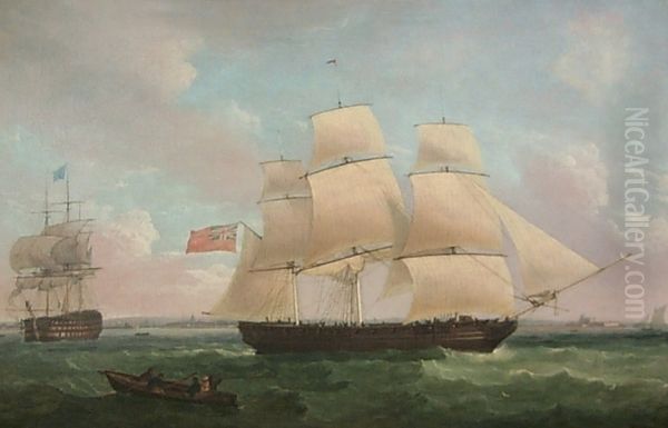 Underway off Portsmouth Oil Painting by Thomas Whitcombe